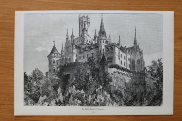 Wood Engraving The Marienburg near Hannover 1884 after Rob Geissler Art Artist
